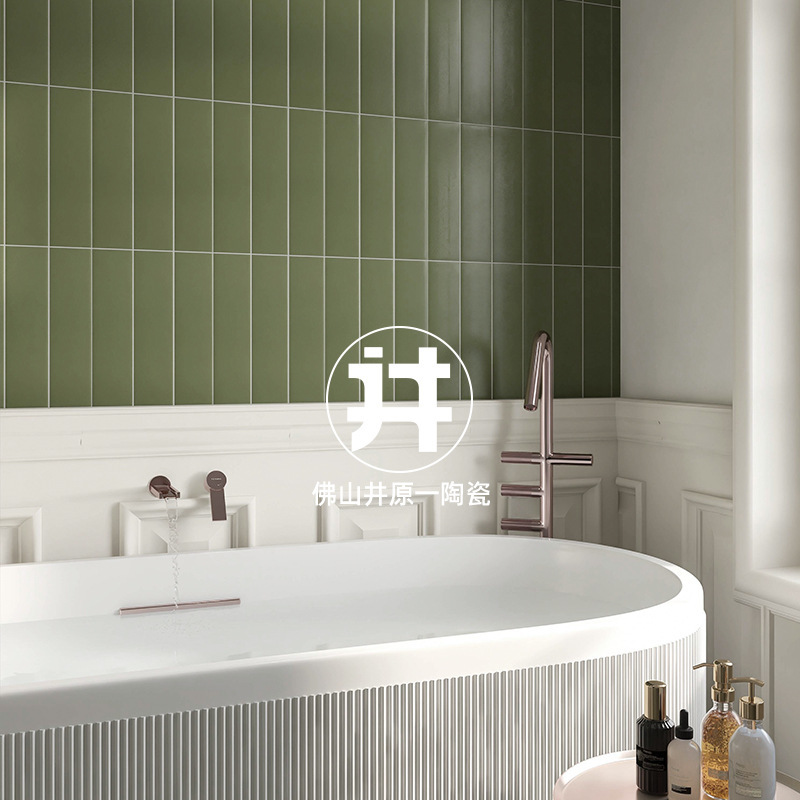 Olive green long tile 75x300 kitchen bathroom wall tile bathroom toilet floor tile retro matte full tile
