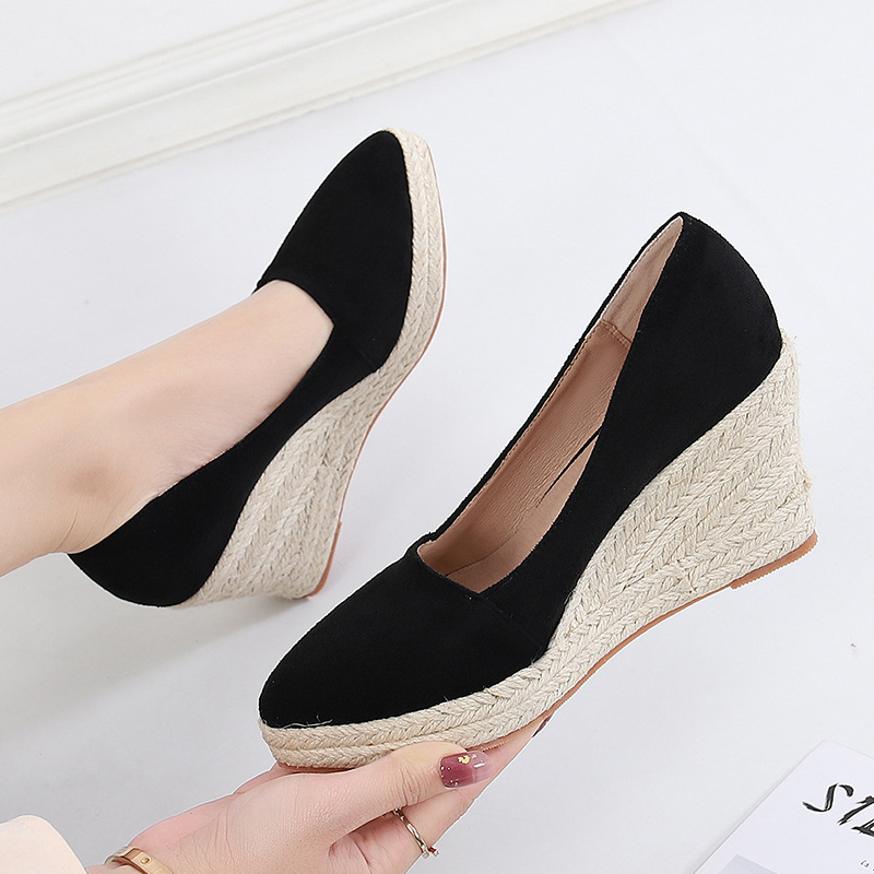 Mocassini con plateau e tacco spesso da donna - Scarpe basse slip-on a punta con fodera traspirante per il lavoro e l'uso quotidiano (nero/marrone chiaro)_voghion.com