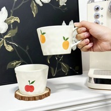 新款纯手绘釉下彩陶瓷马克杯带把手手捏纹喝水杯家用早餐杯牛奶杯