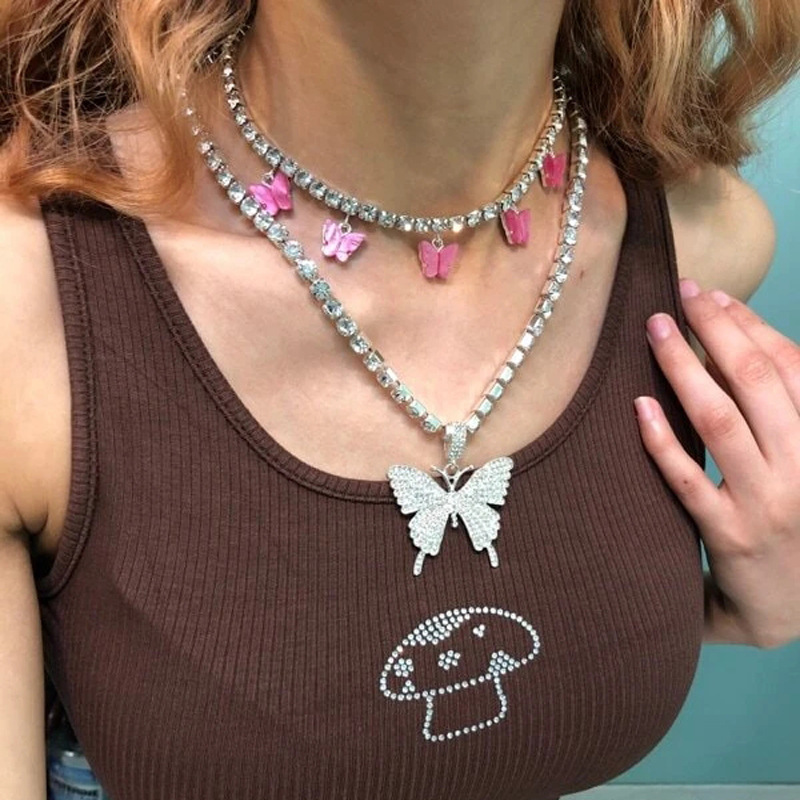 Mehrlagige Kristall-strasshalskette Für Damen Modeschmuck_voghion.com