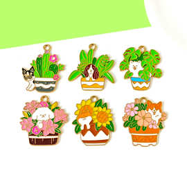 跨境盆栽绿植小狗吊坠diy合金配件柴犬法斗耳环项链钥匙扣挂件