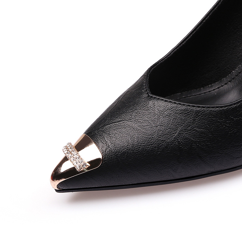 New Spring And Autumn Soft Leather Thin Heel Pointed Toe Mid-Heel Women, Sexy Rhinestone Iron-Toe High-Heel Backless_vogvips.com