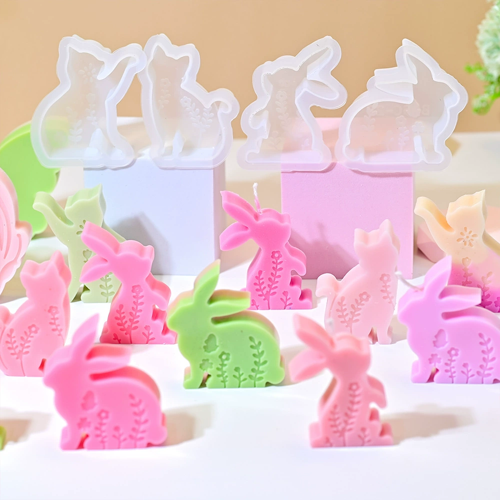 Rabbit, silicone mold, candle with butterfly, flowered, handmade