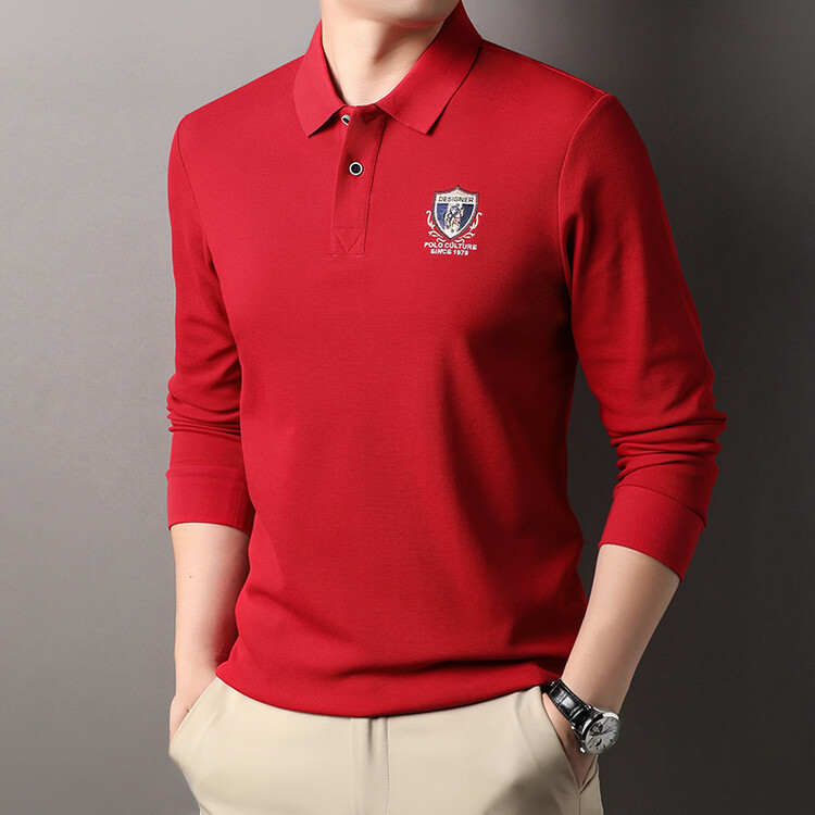 Spring Autumn Collar Business Long Sleeve Solid Color Men's Middle aged and Elderly Loose 2024 New T-shirt Polo_voghion.com