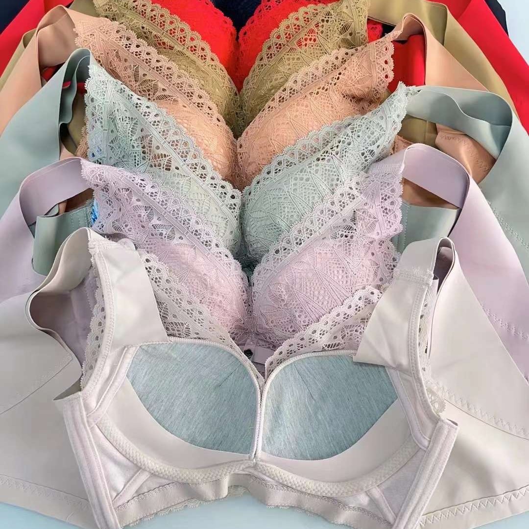 Nuevo sujetador de alta calidad de moda de encaje jacquard transpirable y cómodo ajuste lateral de pecho de cuatro botones ropa interior mujer image 3