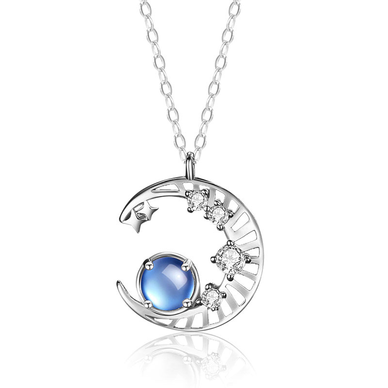 Fantasía estrella Luna plata esterlina s925 collar Luna estrella puede estilo coreano Moonstone collar femenino nicho diseño clavícula cadena