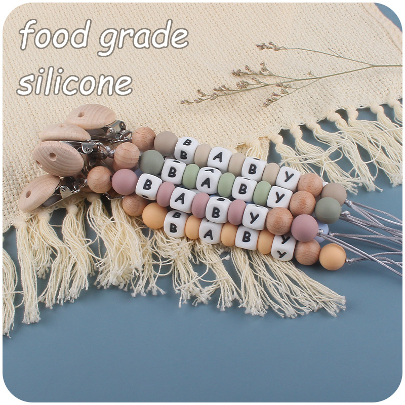 Suministros para bebés Beech chupete clip calmante bebé silicona DIY nombre mordedura molar chupete cadena anti-caída de la cadena