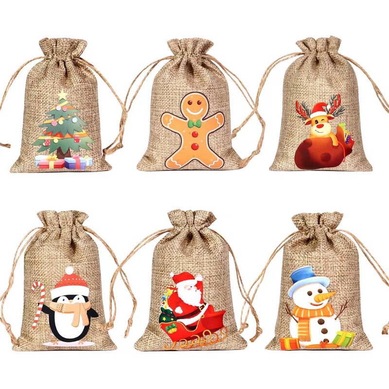 クリスマス麻布巾着袋ギフトバッグ、クリスマスパーティー用キャンディスナック収納袋、卸売直送|undefined
