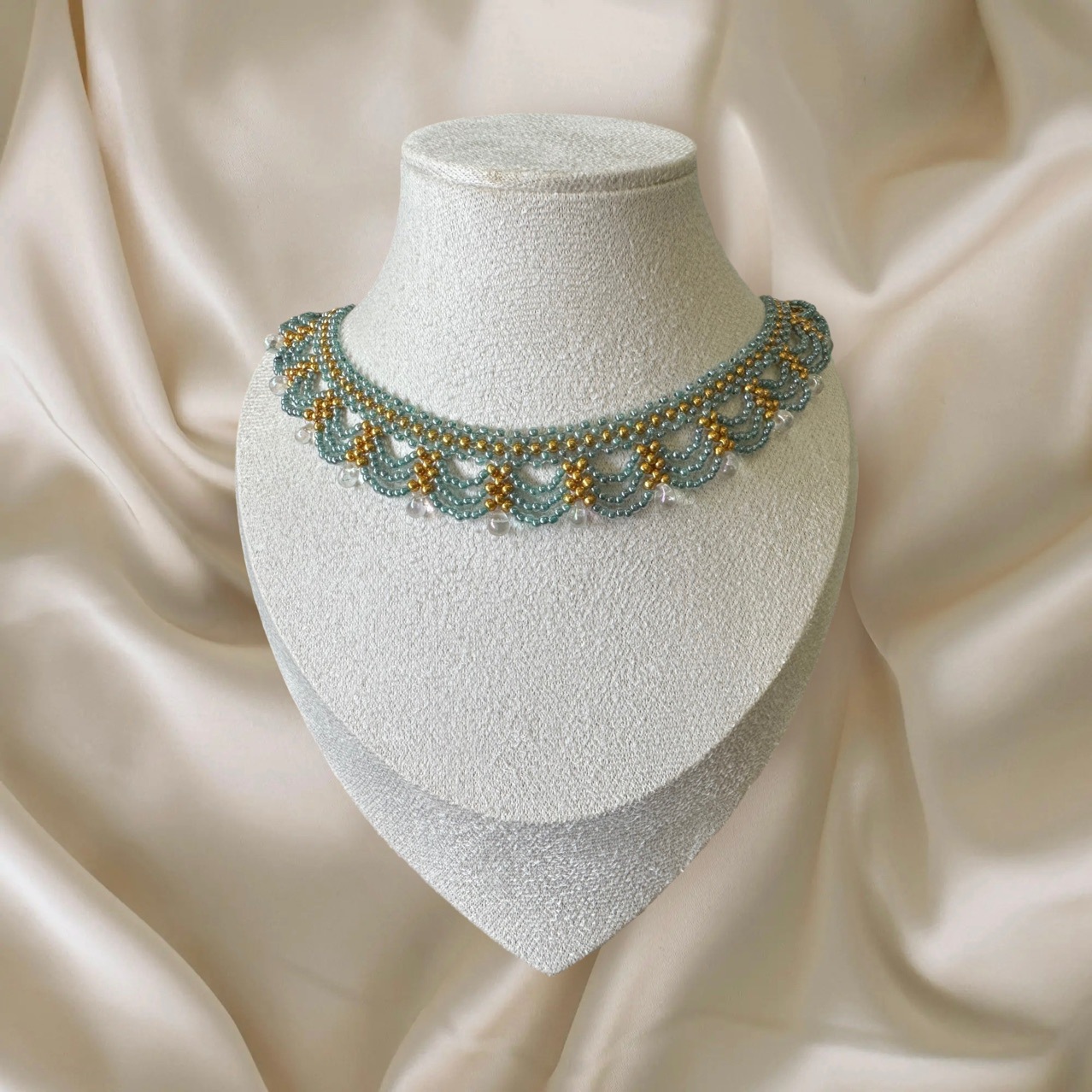 多层蕾丝敦煌撞色串珠项链夏天多巴胺精致气质新中式民族风锁骨链