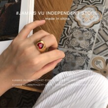 红爱心戒指女小众设计感气质时尚指环简约大气镀18K金食指戒饰品