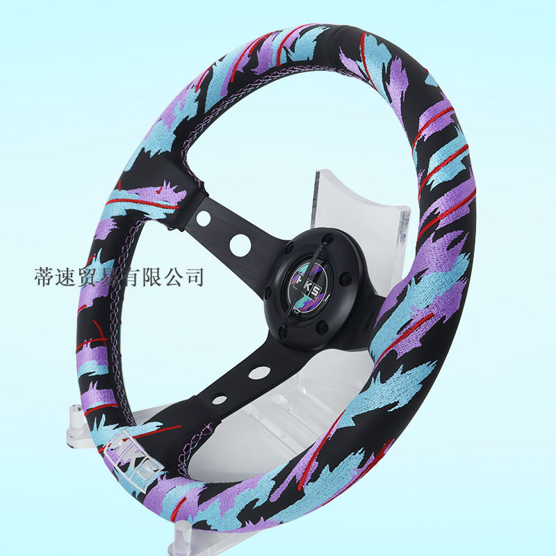 Factory Direct Sales Car Modification 13inch Genuine Leather Steering Wheel Hks Embroidery Large Concave Racing Universal Steering Wheel 320mm