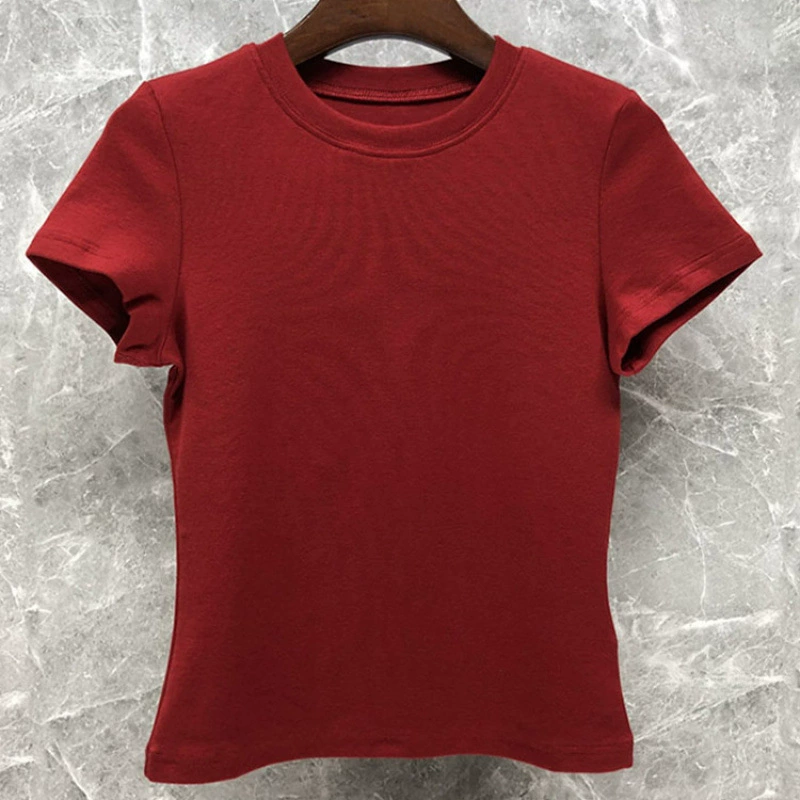 Качественный дизайн для прямой трансляции, топ с правым плечом 2025, короткий рукав, популярный утягивающий топ.