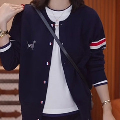 欧货时尚拼色条纹毛衣外套女2025韩版开衫刺绣休闲爆款针织衫上衣