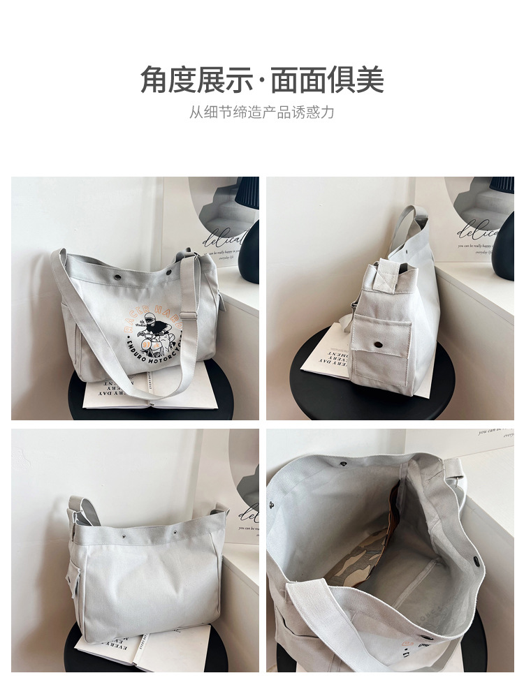 Wholesale large-capacity casual commuting women's single-shoulder bags, Korean-style trendy and fashionable handbags, LOGO printed canvas bags undefined
