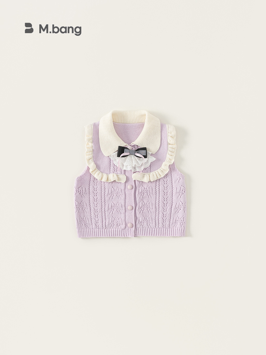Youbao ropa para niños niñas sin mangas bowknot suéter chaleco estilo primavera chaqueta de punto de encaje dulce para niños grandes