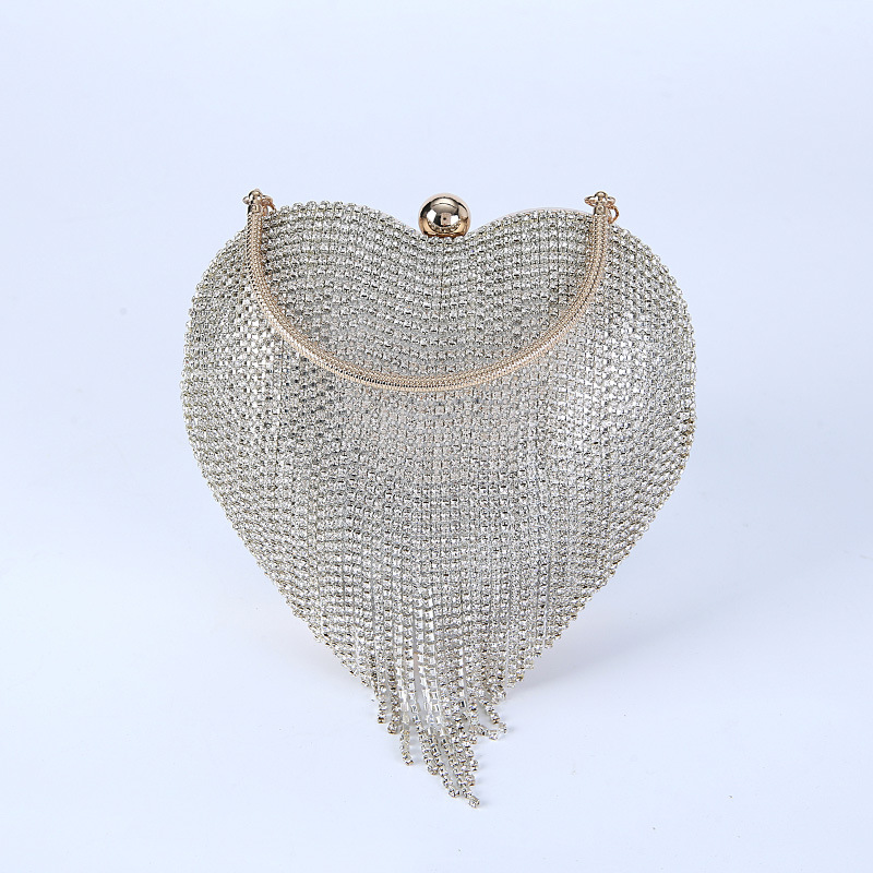 Corazón de melocotón transfronterizo Bolso de mujer borla de diamantes bolsa de amor fiesta Bolsa De noche Portátil Bolsa de mensajero de cadena entrega de una pieza