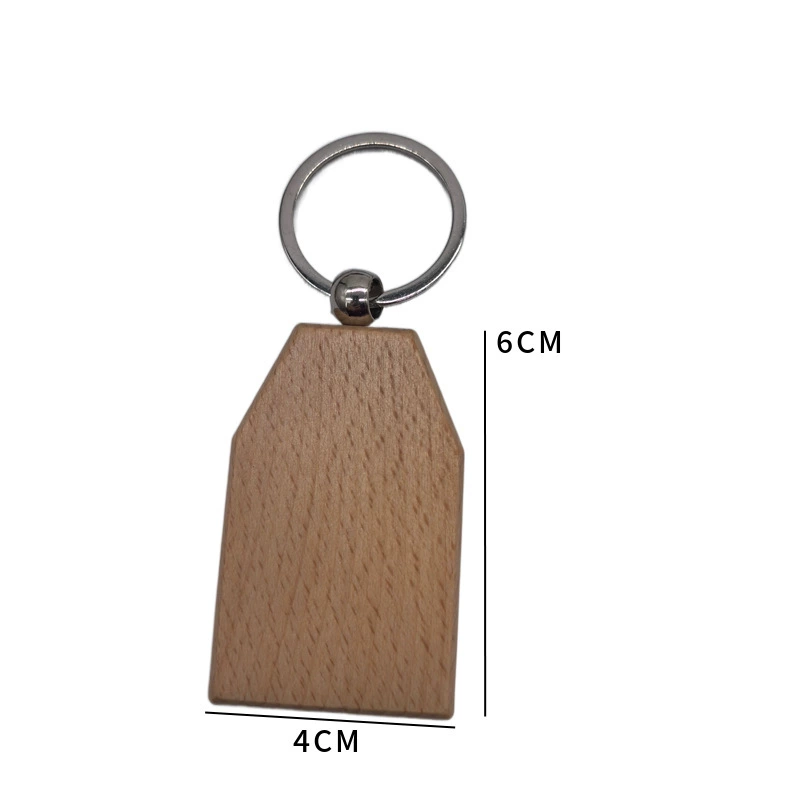 Wooden Keychain (creative) rectangular & round shapes, 5×3 cm and 4 cm, smooth beech finish