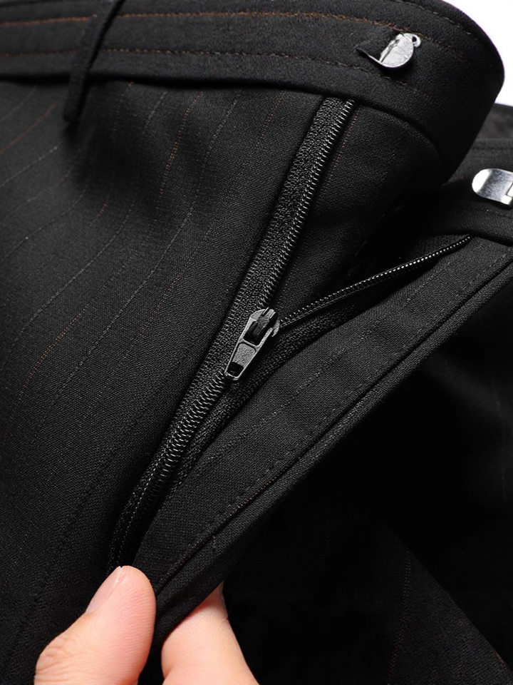 Bộ vest nam ba mảnh ve nhọn cài khuy đôi dáng ôm — Sọc đen quý ông (áo + quần), Sọc đen quý ông (áo + vest + quần)