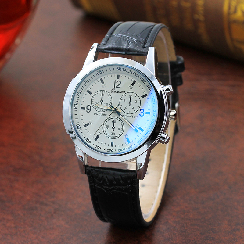 Hot-Selling Fashion Watches for Men Wholesale Men's Watches Gifts Simple Quartz Watches Stylish Blue Light Glass Leather Strap Men's Watches