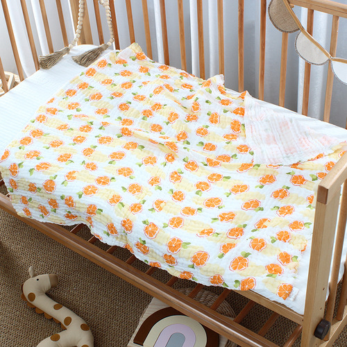 Six-layer washed cotton gauze infant and child bath towel baby blanket cartoon printed towel is absorbent and breathable