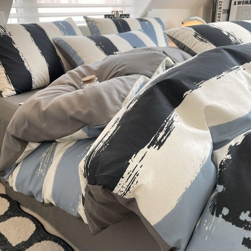 Casual Pure Cotton Bed Four-Piece Set Pure Cotton 2025 New Men's Quilt Cover Student Dormitory Bed Single Bed Bed Sheets Three-Piece Set