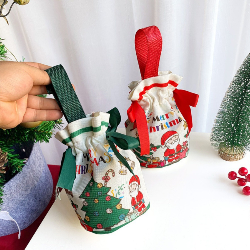 Canvas Christmas Candy Gift Bag Portable Nice Drawstring跨境