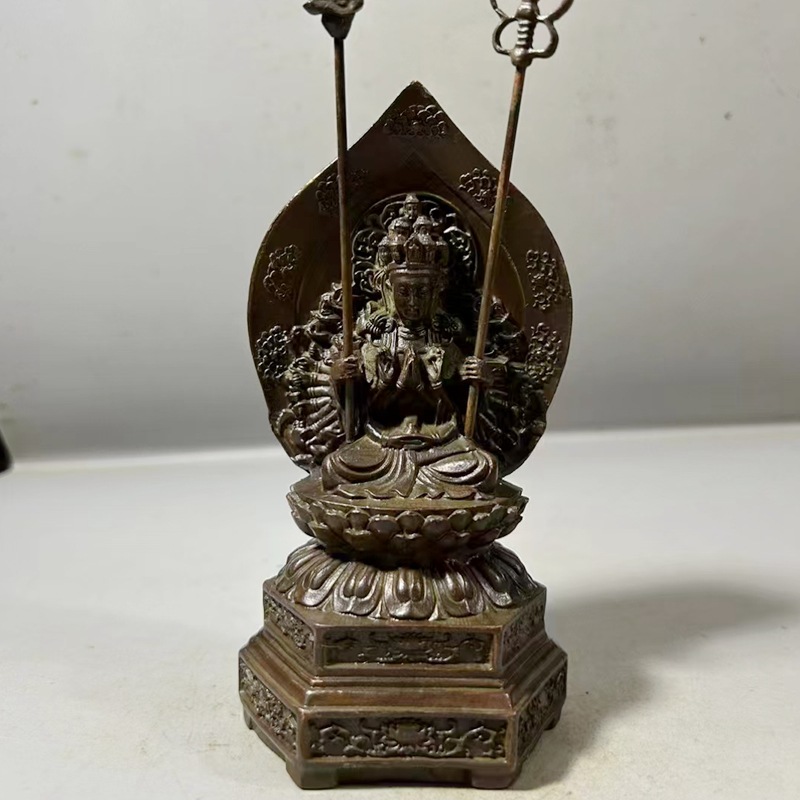 仿古坐莲花台千手观音像摆件中式家居装饰人物客厅摆件