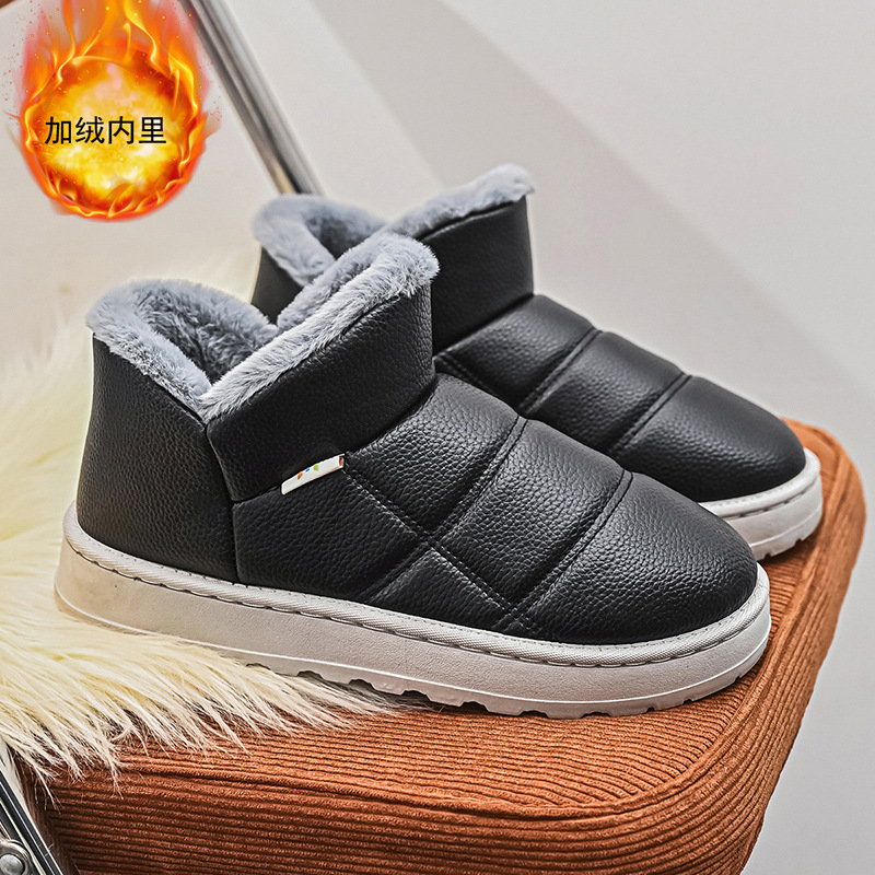 두꺼운 밑창 미끄럼 방지 스노우 부츠 남성용 겨울 따뜻한 두꺼운 밑창 빵 신발 기모 두꺼운 방수 가죽면 신발