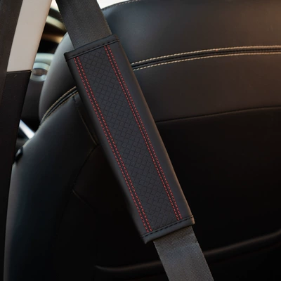 Cross-Border E-Commerce Platform Best-Selling Car Seat belt shoulder pad - black-red-thread-leather-pressed-square-65x23