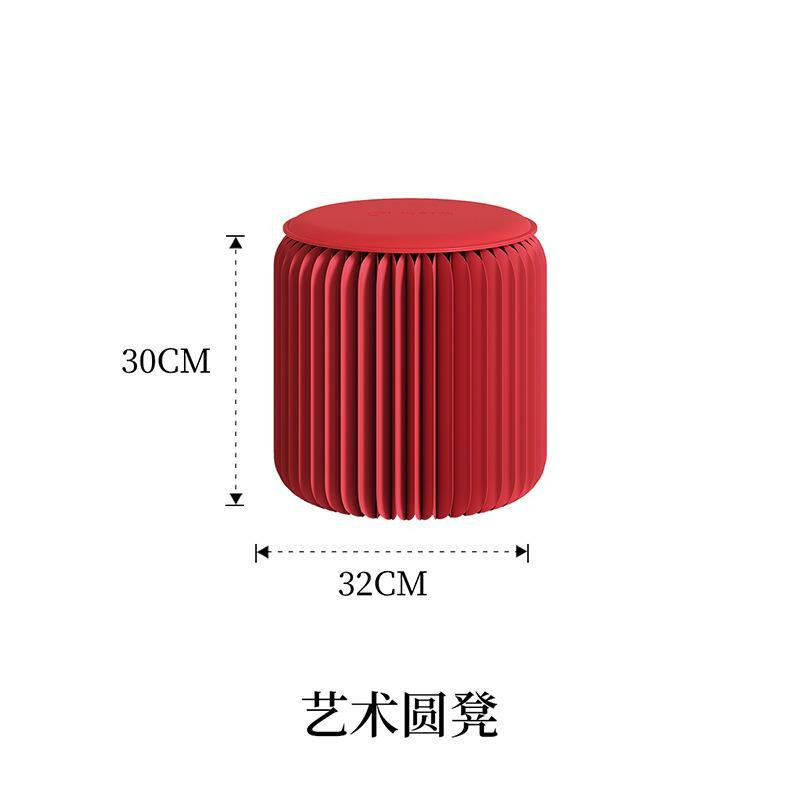 現物卸売り円柱折り畳み腰掛け家庭用純色折り畳み可能携帯収納ネット赤円形児童腰掛け|undefined