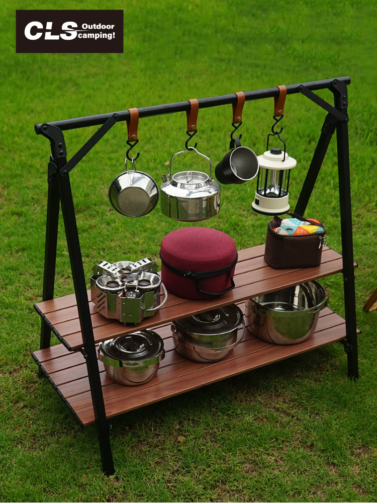 CLS aleación de aluminio al aire libre de doble capa de almacenamiento rack patio balcón almacenamiento rack auto-conducción viaje coche camping soporte portátil