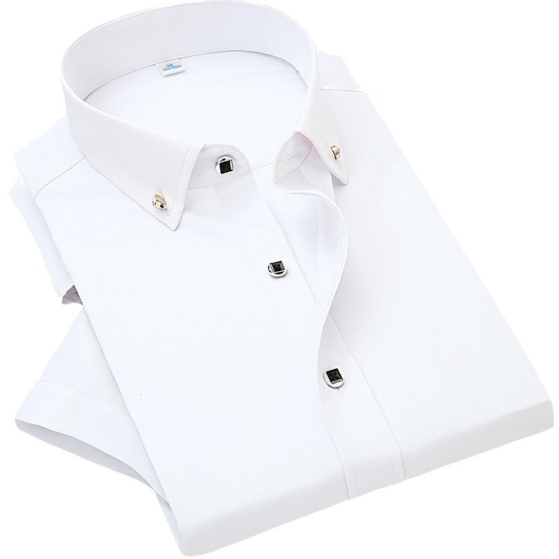 Moška oblačila Moška srajca s kratkimi rokavi Bela srajca Moška srajca z rombastimi gumbi enobarvna moška srajca_voghion.com