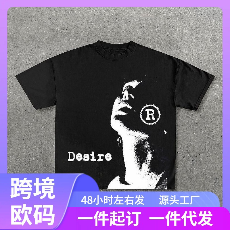 [European Size Cotton T-Shirt] Men's 100% Pure Cotton Graphic Print Retro Y2K T-Shirt Retro Summer Streetwear Men's Clothing