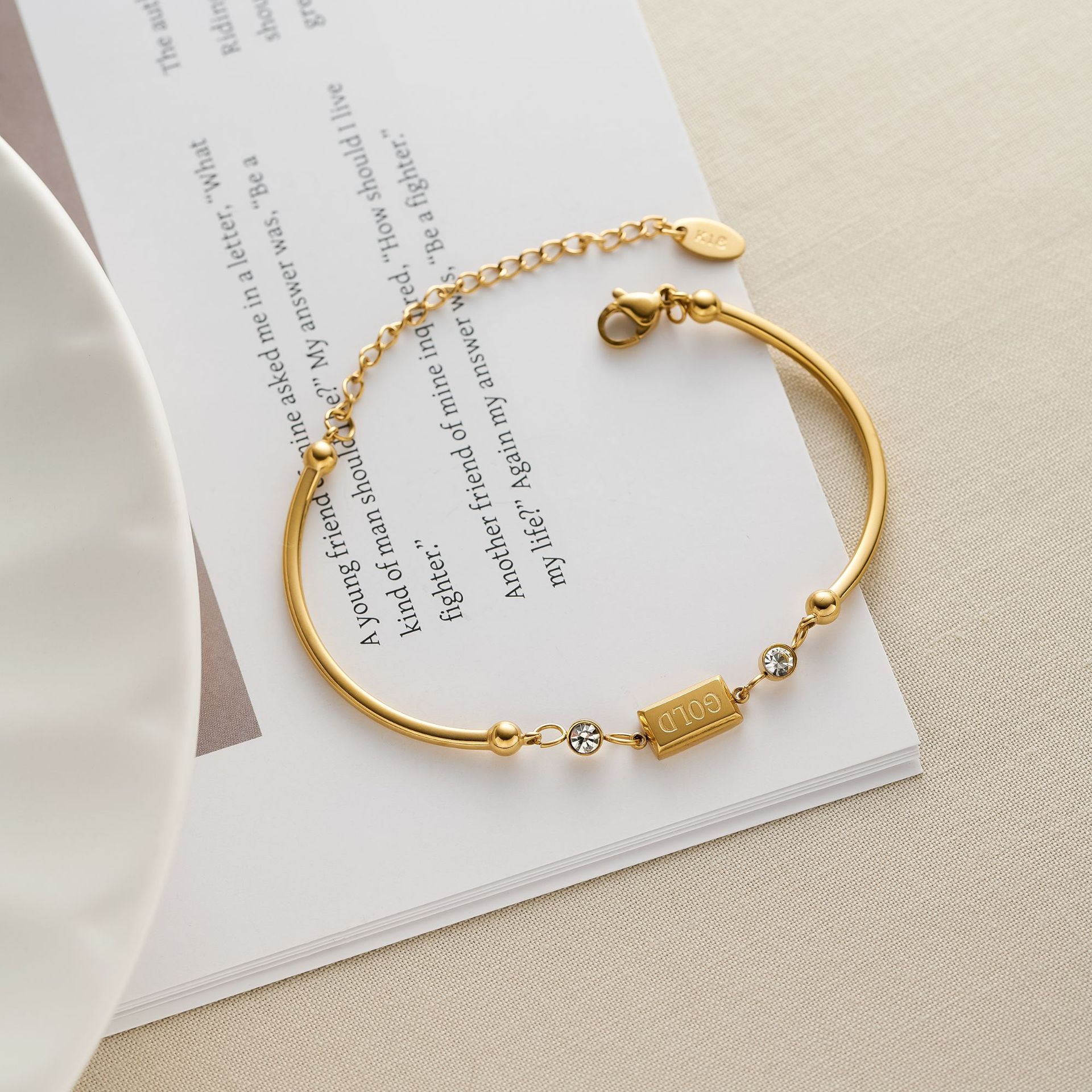 18k Gold Plated Good Luck Rich Small Brick Bracelet Bend Pipe Diamond Women's 18k Gold High Color Preservation Not Afraid of Water Net Red