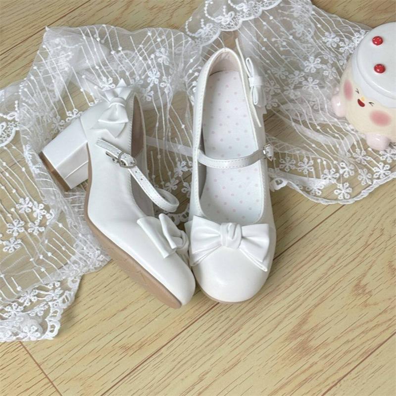 Nuevo Lolita dulce arco de marizhen cabeza redonda zapatos de lolita zapatos de cuero delgados elegantes japoneses