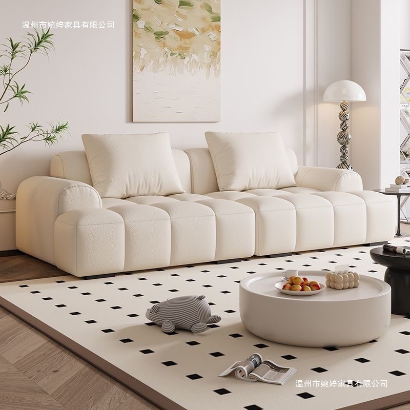 Cream Puff Sofa for Home Living Room, Suitable for Various Apartment Sizes, New Simple Straight-Line Fabric Sofa