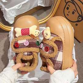 魔术贴棉鞋子女2026新款爆款冬季厚底配裙子大头面包鞋女乐福鞋潮