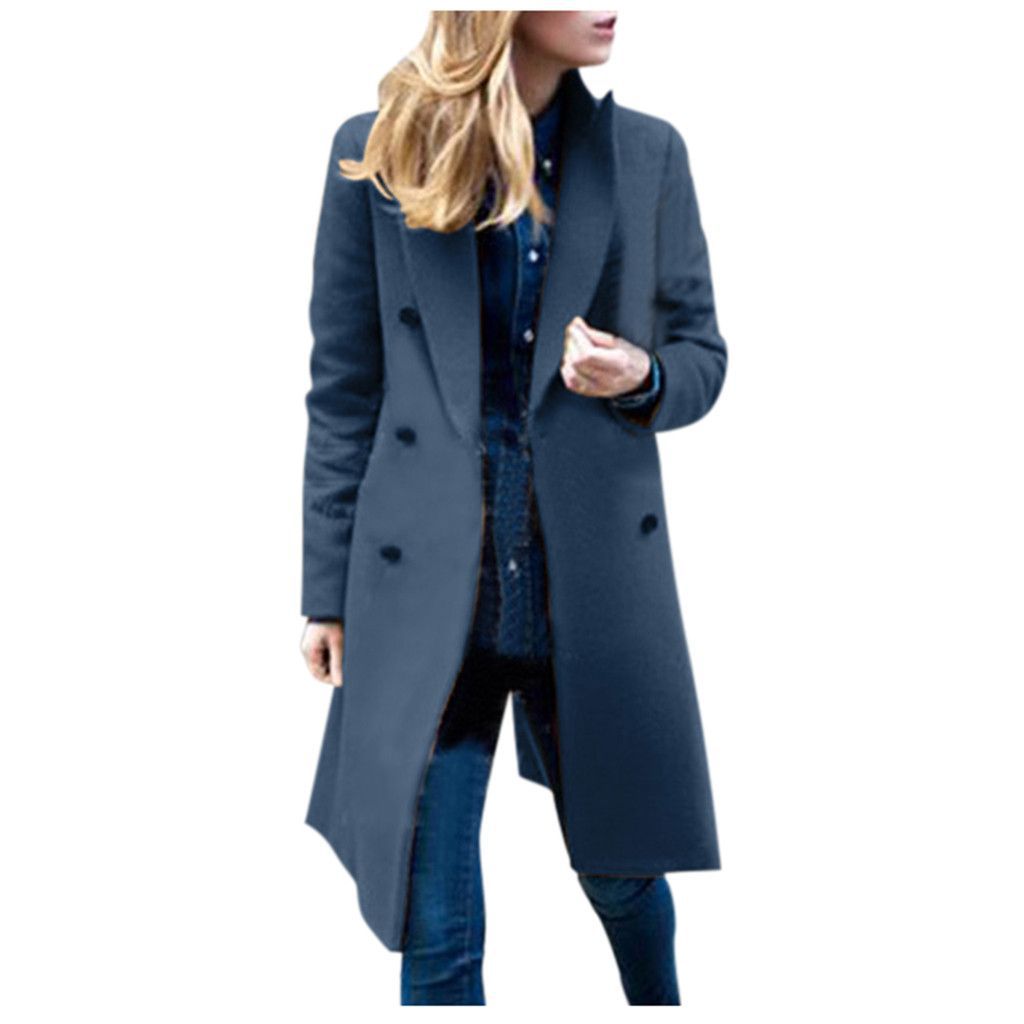 Women's middle school long large size woolen women's coat double-breasted woolen coat_voghion.com