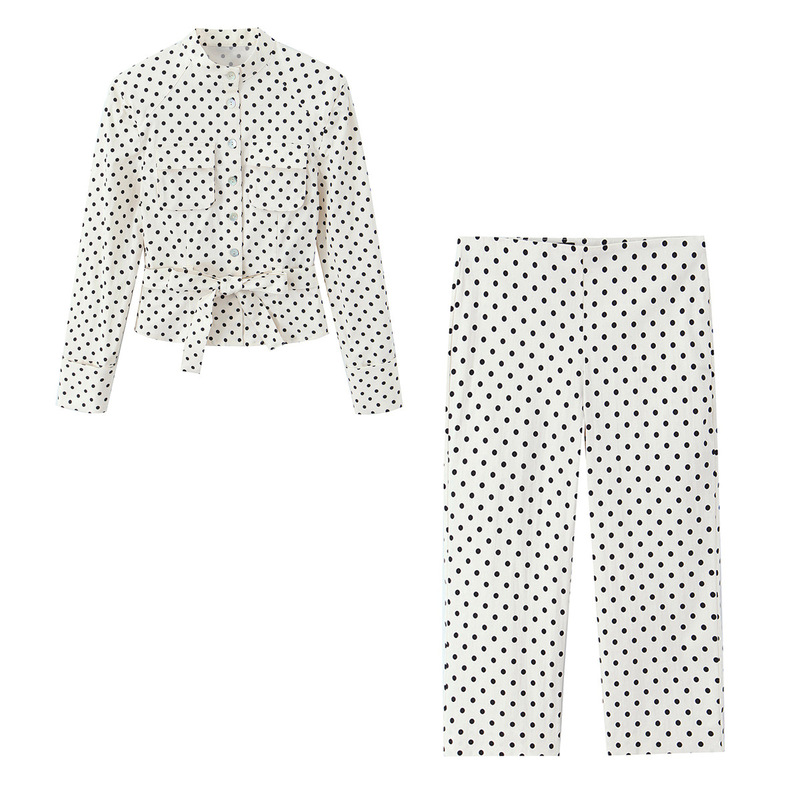Za's New Spring Fashion Cross-Border Women's Clothing Set Includes a Polka Dot Shirt-Style Jacket and Capri Pants Two-Piece Set