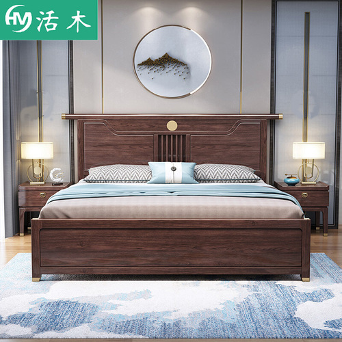 5YA1 new Chinese style solid wood bed modern simple 1.5m master bedroom high box storage 1.8 red oak double bed manufacturer