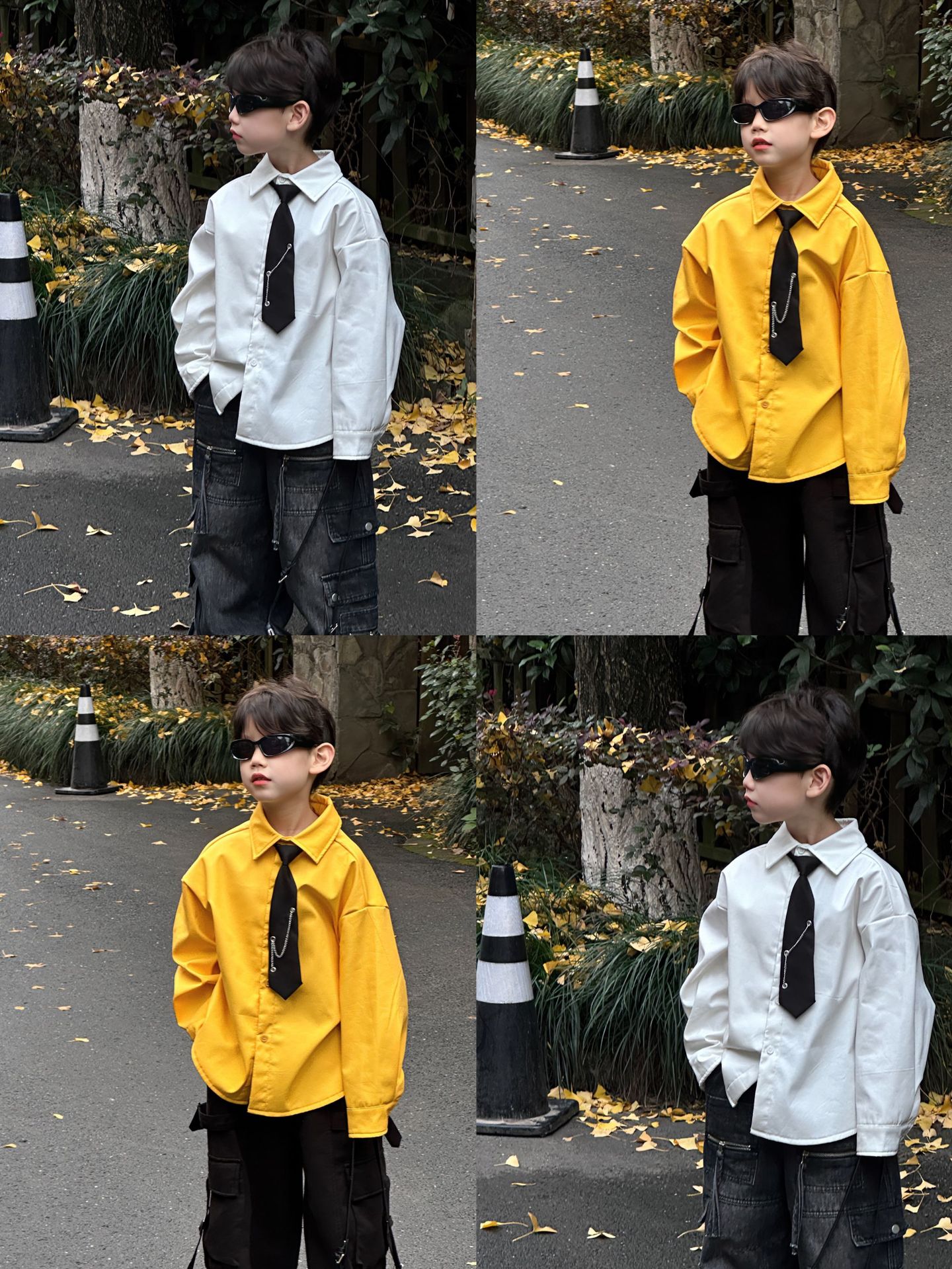 tairu 2024 winter new korean style boys‘ solid color with fur shirt children‘s preppy style cardigan with tie fashion