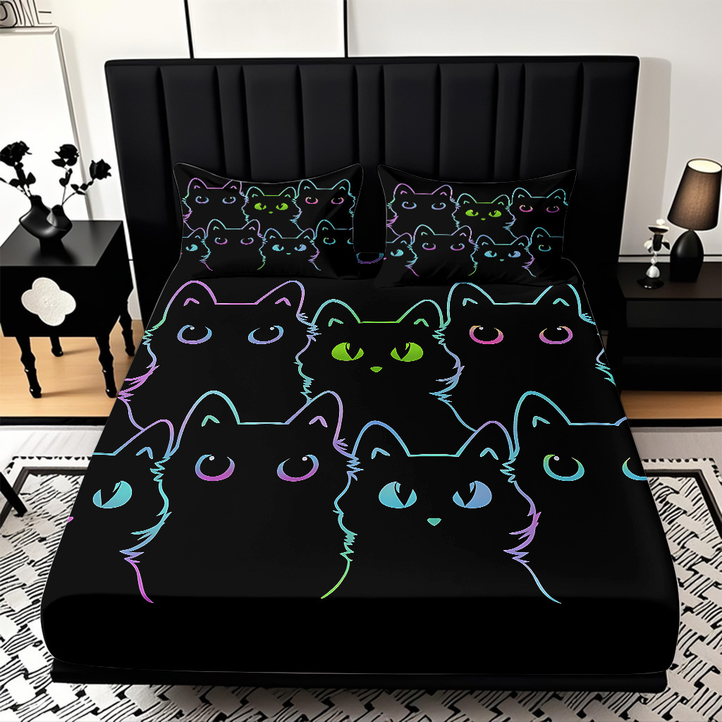 TEMU / JIT cama abrasiva Kits de dibujos animados gatito impresión digital 3D ropa de cama para diseñar