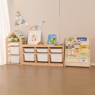 Solid Wood Toy Display Cabinet Kindergarten Early Education Center Baby Toy Classification Storage Cabinet Floor-Standing Layered Teaching Aid Cabinet