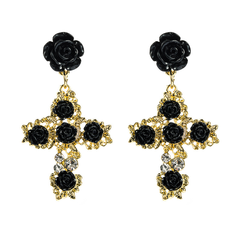 Korean Fashion Baroque Style Rose Flower Earrings display picture 7