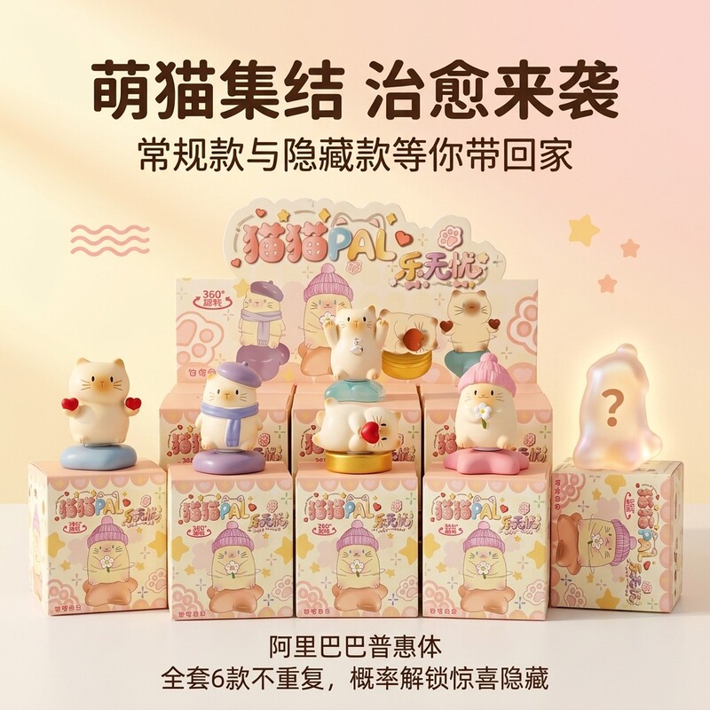 Cat Cat PAL Worry-Free Second Generation Blind Box Resin Figurine 360 ° Rotating Stress-Relief Toy Cute Pet Blind Box Gift
