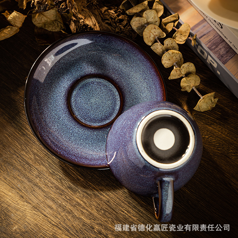 Transfronterizos Lixiang estilo europeo de color sólido simple horno de esmalte de alta calidad de alta cara de cerámica taza de café espresso plato