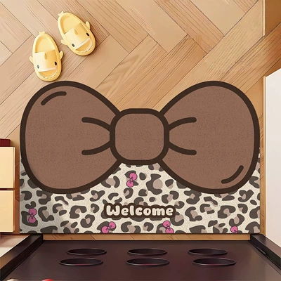 Avtomobil döşəmə paspasları — Foot Mat, Household Cuttable Wire - brown-bow-leopard-print-4060cm-silk-circle