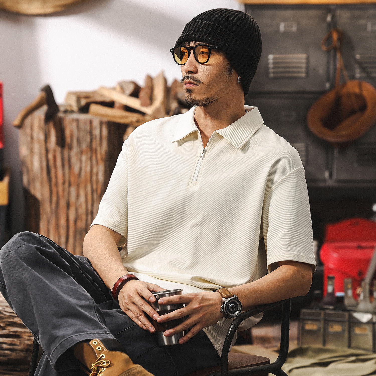 [Cool Technology] Step Texture Men's Polo Shirt Short-Sleeved Men's Summer Fashion Brand Loose Top for Men