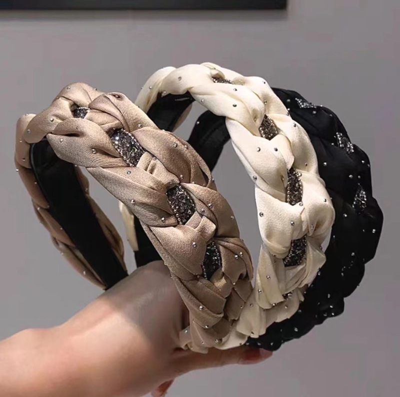 黑色水钻麻花发箍女高级感外出百搭发卡头饰洗脸化妆压发头箍发捆|undefined