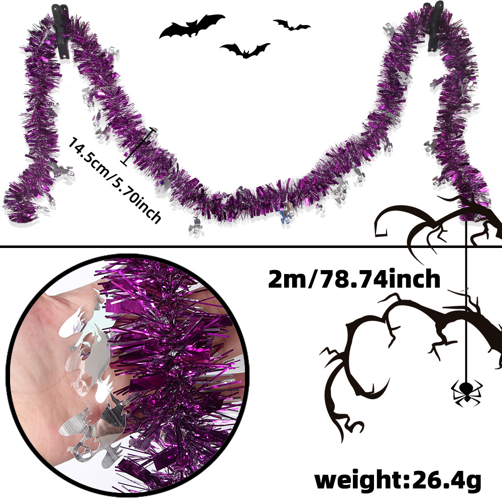 Nueva barra de color de Halloween, cinta encriptada, murciélago de hierba, barra de lana fantasma, decoración de fiesta del festival de fantasmas, colgante de flor de lana larga